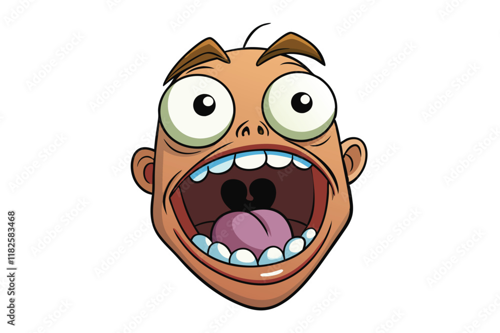 Fototapeta premium Hilarious cartoon face screaming in fear with a comical design, wide eyed expression, and open mouth, symbolizing shock or amazement
