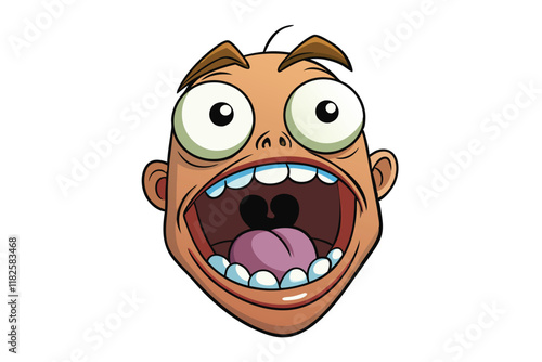 Hilarious cartoon face screaming in fear with a comical design, wide eyed expression, and open mouth, symbolizing shock or amazement