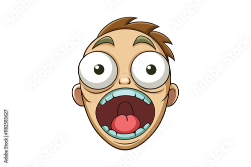 Funny character illustration of a shocked face with wide eyes, open mouth, and terrified look, conveying surprise and extreme emotion