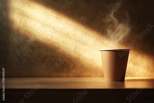 Simple Paper Coffee Cup with Steaming Hot Beverage photo