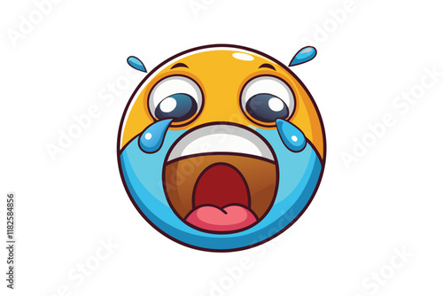 Tearful emoji face with exaggerated crying and open mouth, symbolizing emotional outburst, sadness, or hysterical laughter