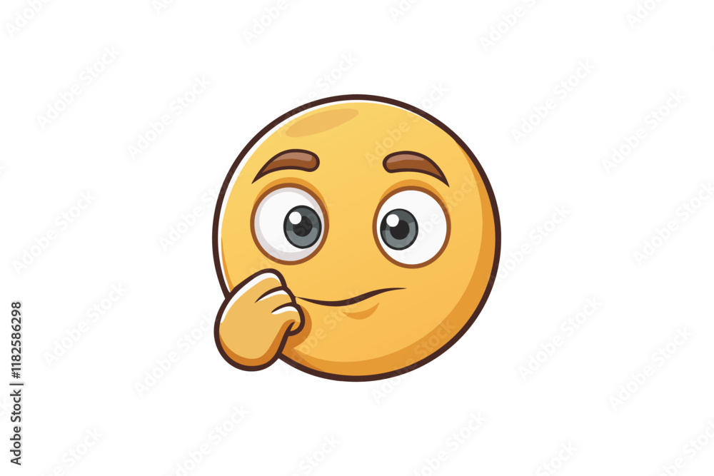 Thoughtful emoji character with wide eyes, hand on chin, symbolizing contemplation, problem solving, or pondering ideas Thoughtful emoji character with wide eyes, hand on chin, symbolizing contemplation, problem solving, or pondering ideas