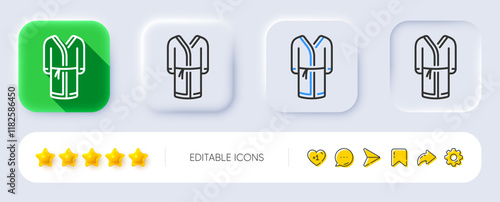 Bathrobe line icon. Neumorphic, Flat shadow, 3d buttons. Housecoat robe sign. Fabric dressing gown symbol. Line bathrobe icon. Social media icons. Vector