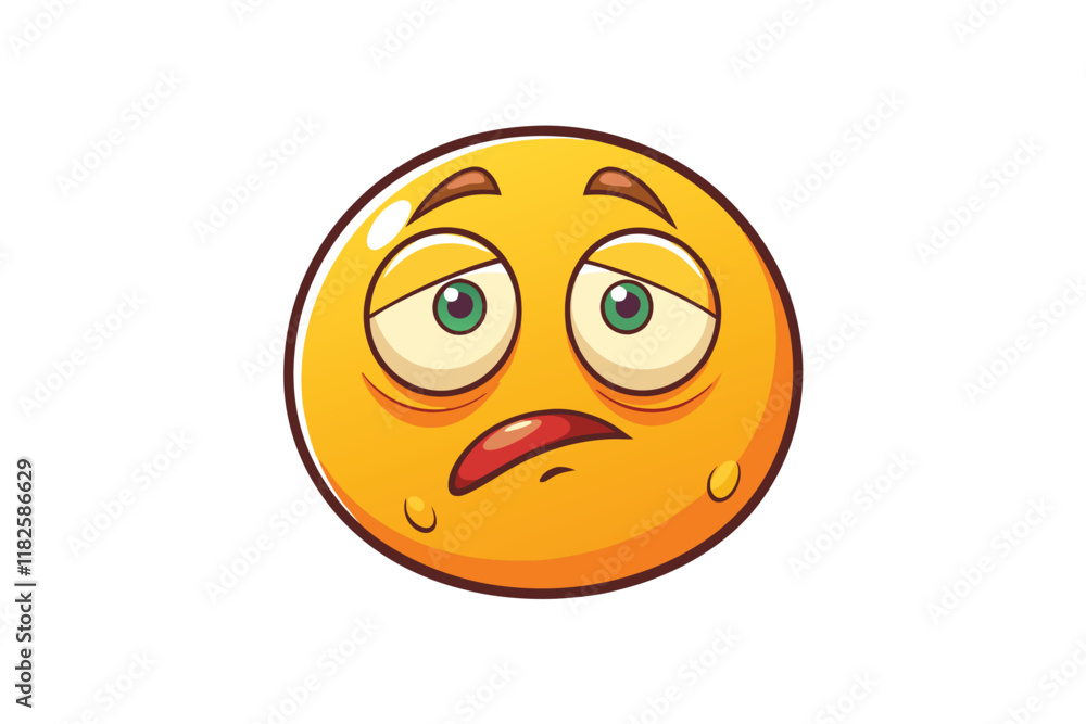 Fototapeta premium Exhausted emoji character with droopy eyes, tired features, and a fatigued look isolated on clean white