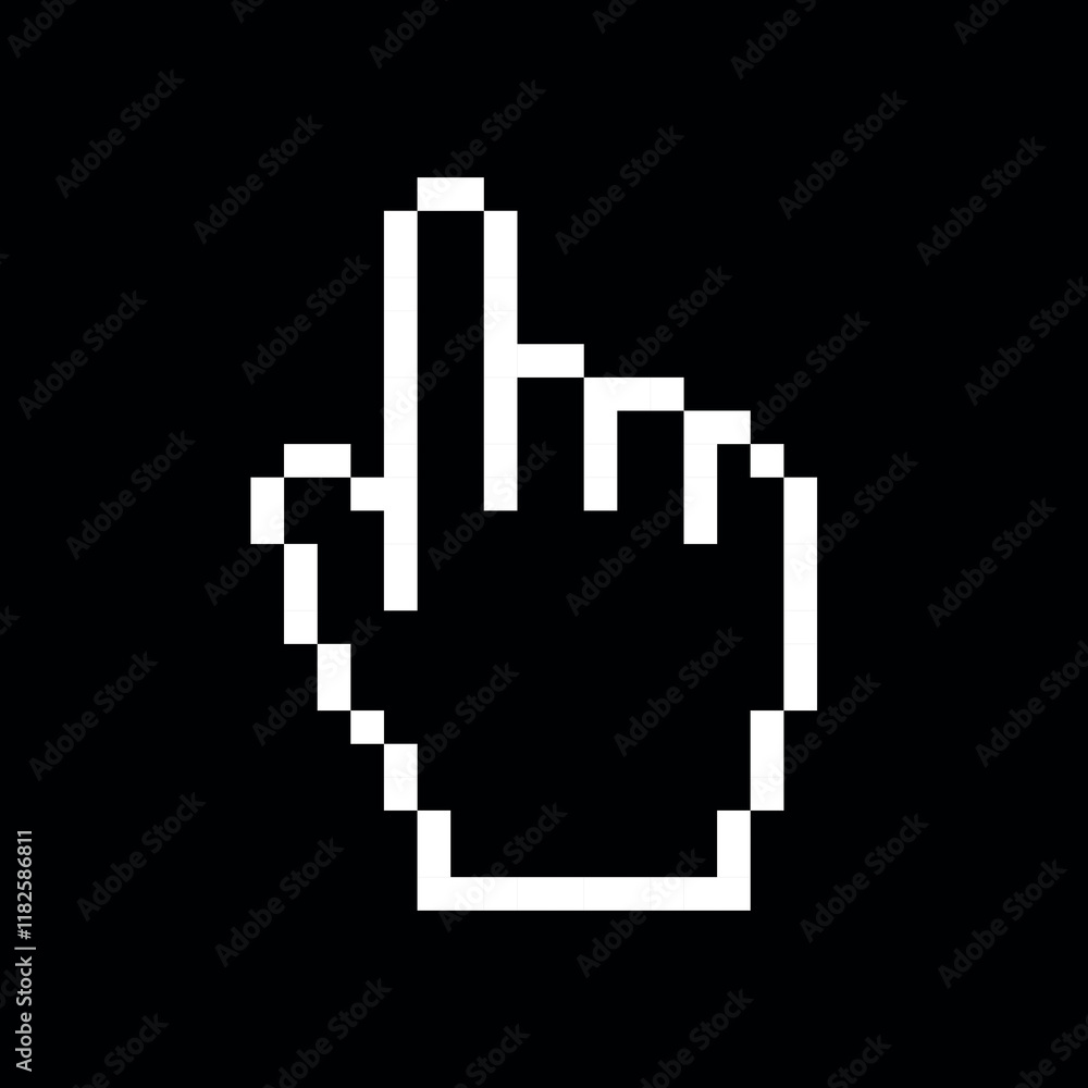 Web cursor icon. Symbol of control or selection on the monitor. Pixel hand. Element of the graphical interface. Web cursor icon. Symbol of control or selection on the monitor. Pixel hand. Element of the graphical interface.