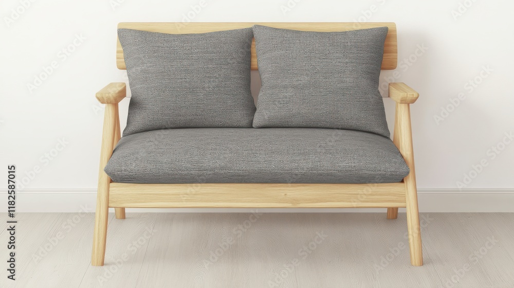 Obraz premium A Stunning Gray Fabric Sofa with Wooden Frame. This simple and modern sofa design is perfect for a contemporary living room. Enjoy the comfort and style of this piece of furniture.