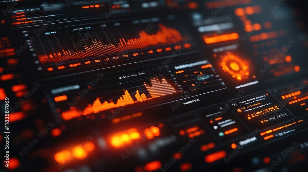 A digital interface displaying data visualizations in vibrant orange hues. A digital interface displaying data visualizations in vibrant orange hues.