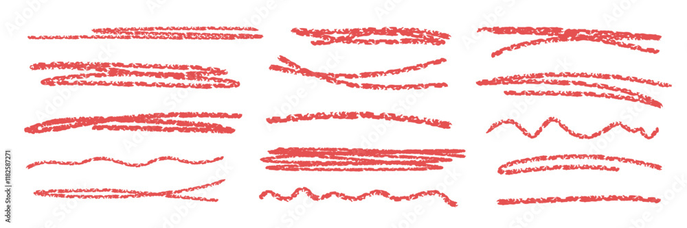 Red hand drawn chalk pencil strokes Set. Abstract Crayon textured scribbles, wavy lines, and underlines. Perfect for adding sketch effects to infographics, posters, digital art projects Red hand drawn chalk pencil strokes Set. Abstract Crayon textured scribbles, wavy lines, and underlines. Perfect for adding sketch effects to infographics, posters, digital art projects