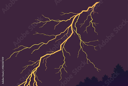 Lightning bolt, electrical discharge, glowing orange, jagged lines, energy streak, transparent background, dark atmosphere, luminous effect, electric power, storm visual, dynamic force, abstract elect