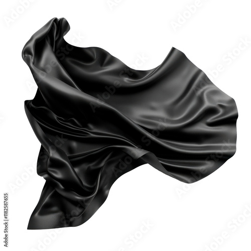 Black silk flying. Isolated on transparent background.