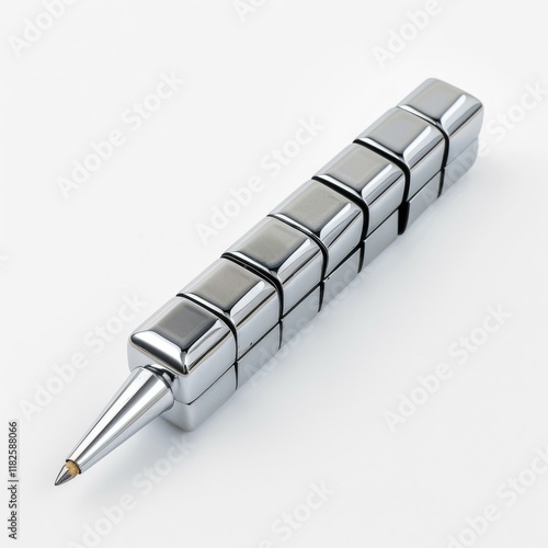 Unique pen composed of magnetic blocks rests on a pristine white surface, showcasing its intriguing design photo