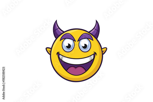 Happy devil emoji featuring a cheeky grin and bold horns in a fun, colorful, and eye catching cartoon design