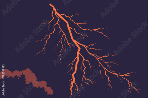 Lightning bolt, electrical discharge, glowing orange, jagged lines, energy streak, transparent background, dark atmosphere, luminous effect, electric power, storm visual, dynamic force, abstract elect