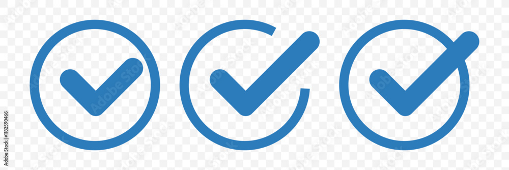 Simple checkmark in a box set with different line width. Correct, approved symbol. Vector icons in flat style Simple checkmark in a box set with different line width. Correct, approved symbol. Vector icons in flat style