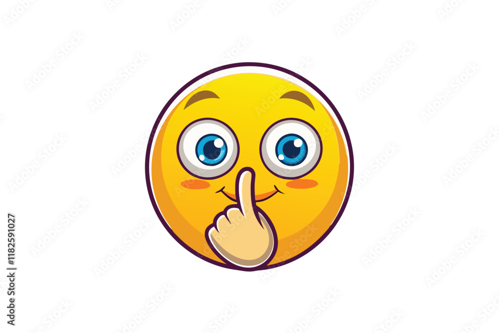 Cartoon emoji making a shushing gesture with a finger on its lips, expressing silence or secrecy, ideal for communication themes Cartoon emoji making a shushing gesture with a finger on its lips, expressing silence or secrecy, ideal for communication themes