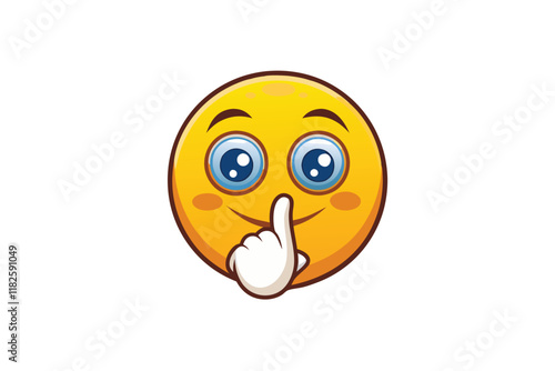 Colorful emoji illustration making a shh gesture with a friendly smile, perfect for themes of quiet, secrecy, or playful expressions
