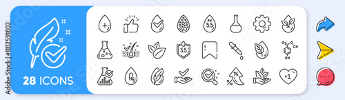 No artificial colors, Anti-dandruff flakes free line icons. Interest rate, AI generate, Inflation icons. Dermatologically tested, Alcohol free and Paraben chemical formula icons. Vector
