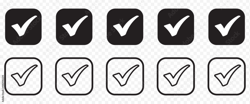 check box icon with correct with different line width. approved symbol. accept checkmark icons green tick box, check list square frame sign. check box icon with correct with different line width. approved symbol. accept checkmark icons green tick box, check list square frame sign.