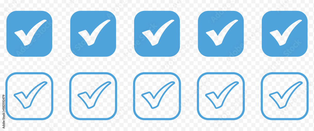 check box icon with correct with different line width. approved symbol. accept checkmark icons green tick box, check list square frame sign. check box icon with correct with different line width. approved symbol. accept checkmark icons green tick box, check list square frame sign.