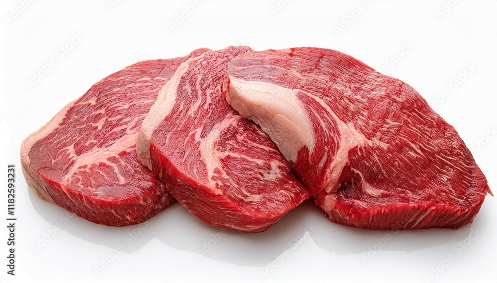 Fototapeta premium slices raw marbled beef isolated on white background generative ai