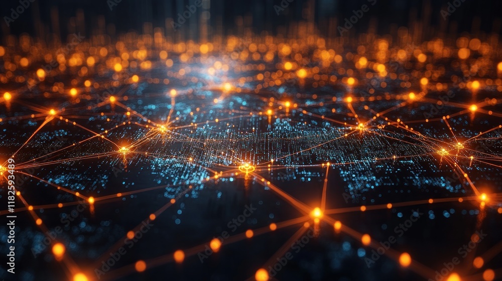 Obraz premium A digital network visualization with glowing nodes and connections.