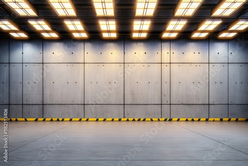 Blank Light Blue Concrete Wall with Ceiling Lights