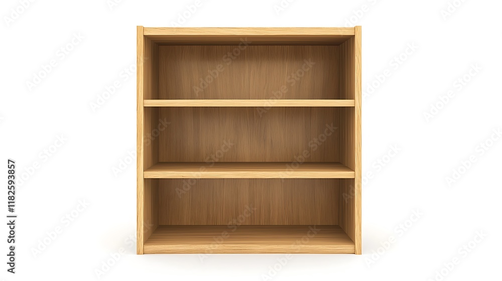 A wooden shelf with three shelves A wooden shelf with three shelves