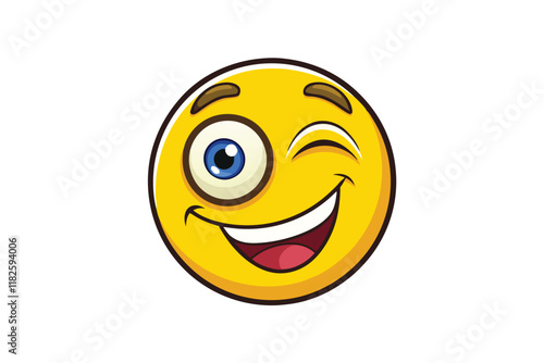 Bright yellow emoji face winking and smiling with a fun and animated style, ideal for emojis, apps, and creative projects