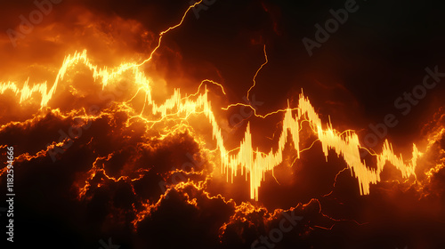 Animated market volatility graph with lightning speedlight effects on a shadowy backdrop depicting financial flux. Velvetlight. Illustration photo