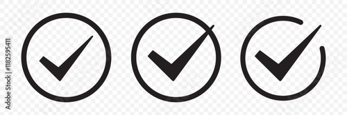 Simple checkmark in a box set with different line width. Correct, approved symbol. Vector icons in flat style