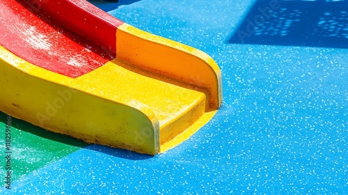 Colorful playground slide, sunny day, blue surface, shadow photo