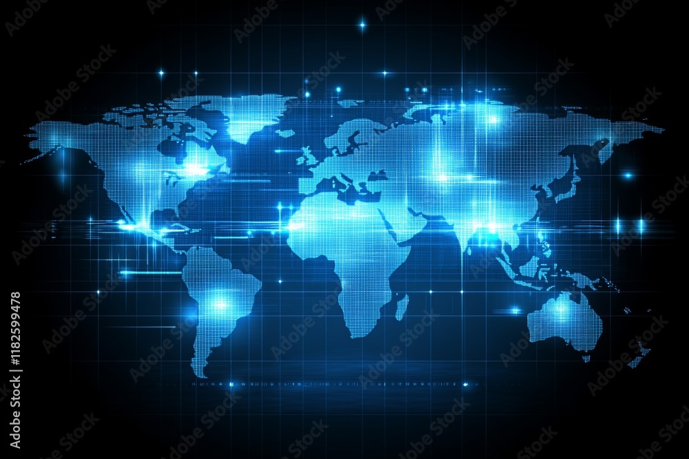 Global Connectivity Map with Glowing Blue Connections Global Connectivity Map with Glowing Blue Connections