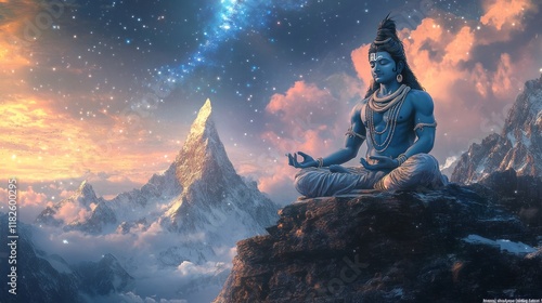 Serenity of lord shiva in cosmic himalayan landscape photo