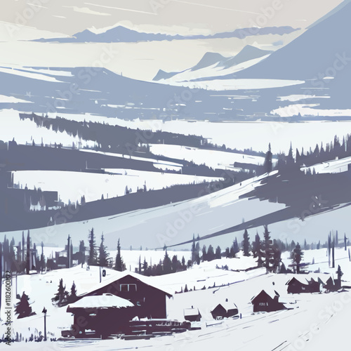 snowy winter landscape vector illustration