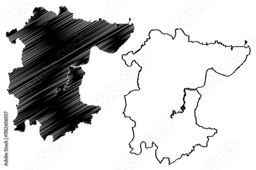 Stockton-on-Tees Borough and unitary authority (United Kingdom of Great Britain and Northern Ireland, ceremonial county Durham and North Yorkshire, England) map vector illustration, scribble sketch