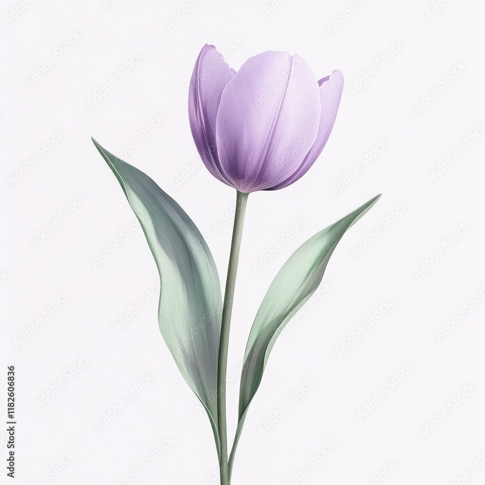 Fototapeta premium Single lavender tulip flower isolated on white background.