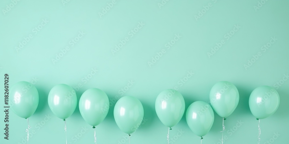 Soft pastel mint balloons on minimalist background for party celebrations or event design Soft pastel mint balloons on minimalist background for party celebrations or event design