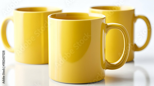 Vibrant Yellow Ceramic Mugs Product Photography photo