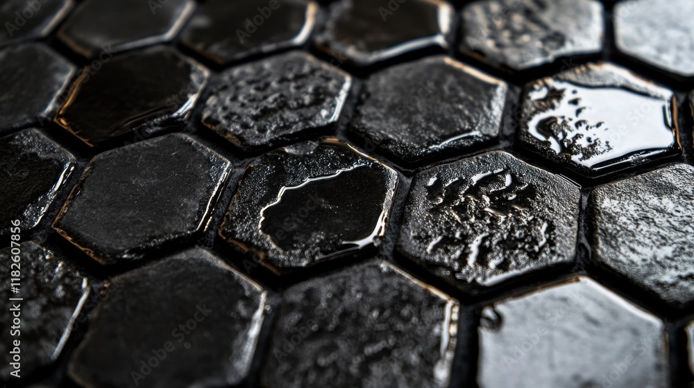 A close up of a black hexagonal pattern
A close up of a black hexagonal pattern