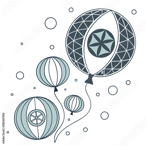 Pattern of Floating Geometric Orbs in Abstract Spatial Design