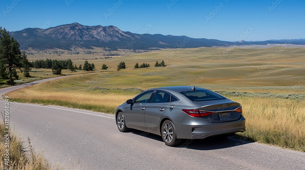 Revolutionary Hydrogen Car Driving on a Scenic Road Revolutionary Hydrogen Car Driving on a Scenic Road