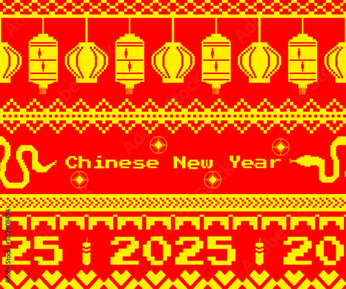 Chinese New Year pixel art illustration background