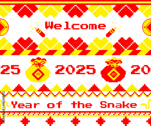 Chinese New Year pixel art illustration background