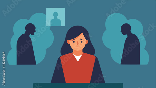 Victims Reflection A reflective illustration of the victim looking contemplative before the hearing perhaps with flashbacks of their experiences subtly illustrated in the