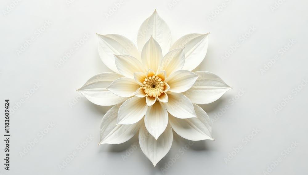 Obraz premium Delicate white floral mandala, radiating symmetry, clean white backdrop, simple, isolated