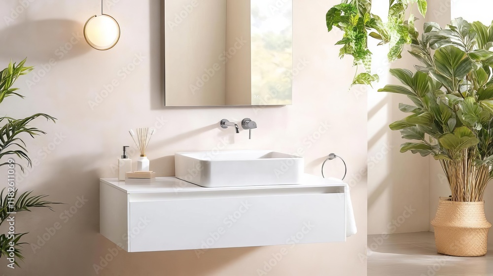 Compact floating vanity with modular storage compartments, practical for urban bathrooms Compact floating vanity with modular storage compartments, practical for urban bathrooms