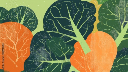 Abstract Botanical Leaf Art: Vibrant Leaf Forms in a Modern Botanical Illustration