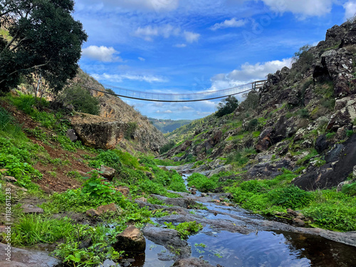 Suspension Bridge Over River at Barranco do Demo, Algarve, Portugal photo