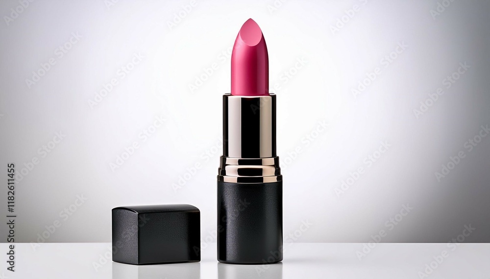 bright pink lipstick in sleek black case on clean white background bright pink lipstick in sleek black case on clean white background