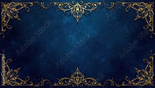 Deep blue arabesque mandala, subtle gold accents, opulent feel , Mughal, decoration